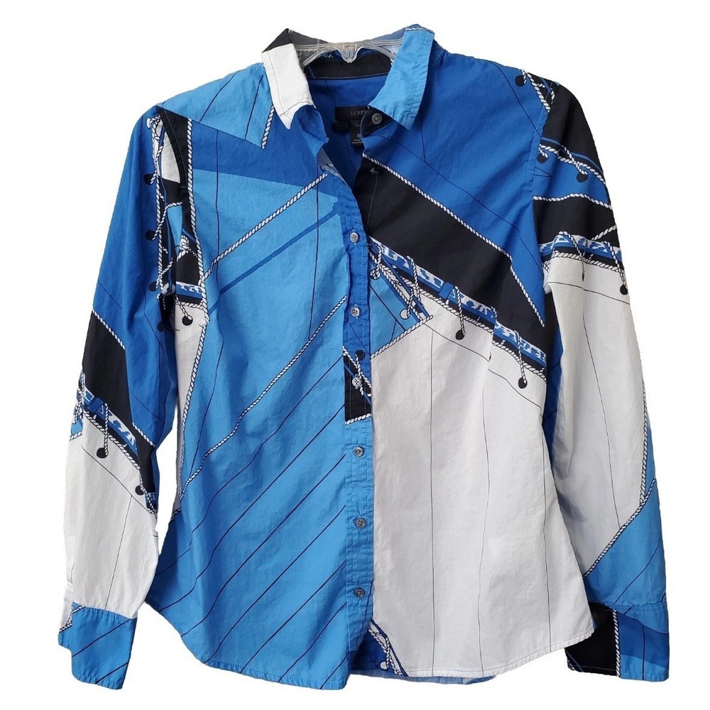 J CREW Ratti® Regatta Women's Size 12 Slim Fit Long Sleeve Button Up Blue NWOT